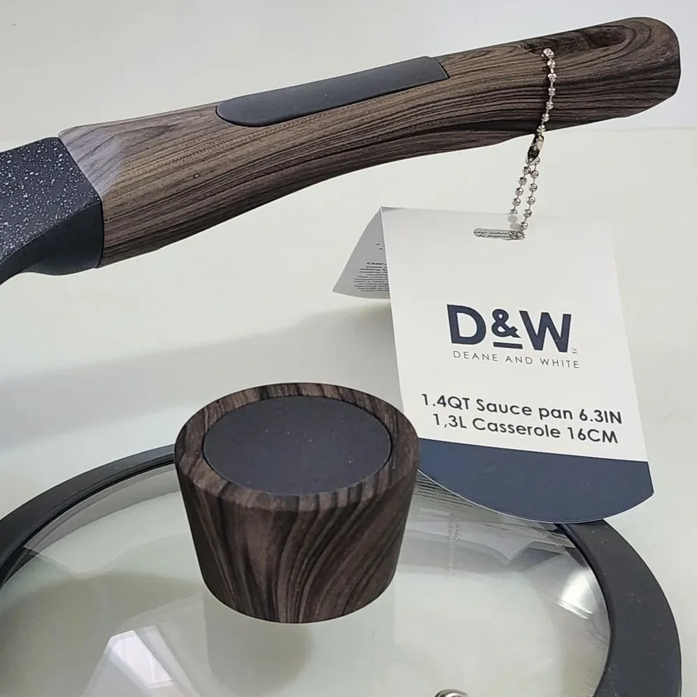 D&W Premium Cookware 6.3in Saucepan Casserole with Lid Aluminum 1.4QT Charcoal